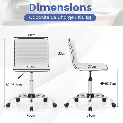 Chaise De Bureau, Ajustable Avec Siège Pivotant Et Roues Universelles, Chaise De Conférence, Blanc