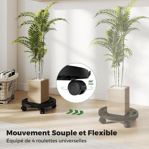 Chariot à Plantes Rond, Support Robuste Avec 4 Roues Universelles, Plateforme Mobile