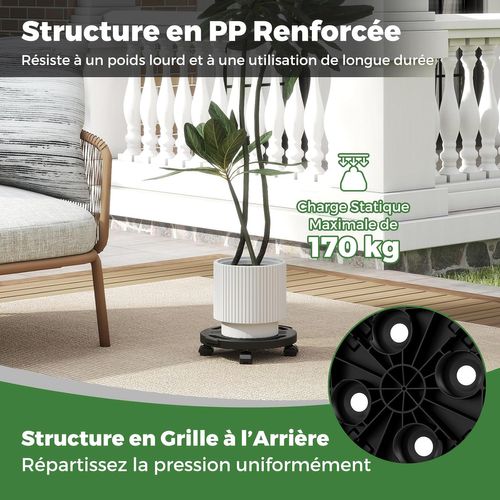 Chariot à Plantes Rond, Support Robuste Avec 4 Roues Universelles, Plateforme Mobile