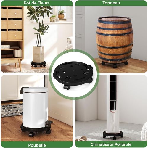 Chariot à Plantes Rond, Support Robuste Avec 4 Roues Universelles, Plateforme Mobile