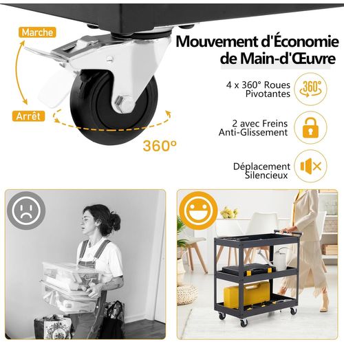 Desserte De Cuisine Sur Roulettes Universelles Avec 3 Etagères Ouvertes, 77,5 X 38 X 79 Cm (noir)