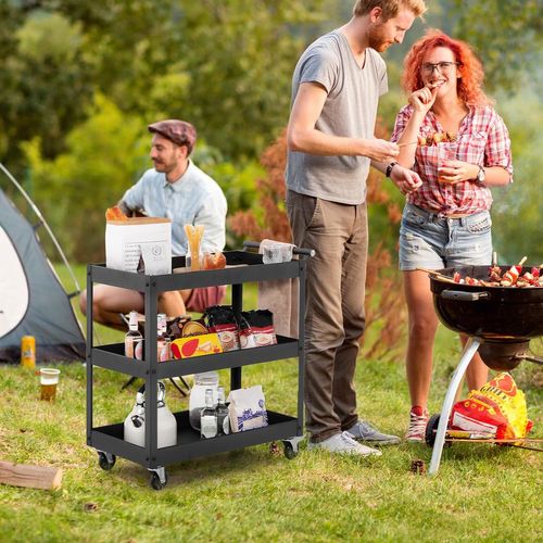 Desserte De Cuisine Sur Roulettes Universelles Avec 3 Etagères Ouvertes, 77,5 X 38 X 79 Cm (noir)