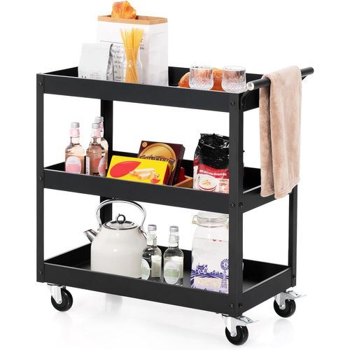 Desserte De Cuisine Sur Roulettes Universelles Avec 3 Etagères Ouvertes, 77,5 X 38 X 79 Cm (noir)