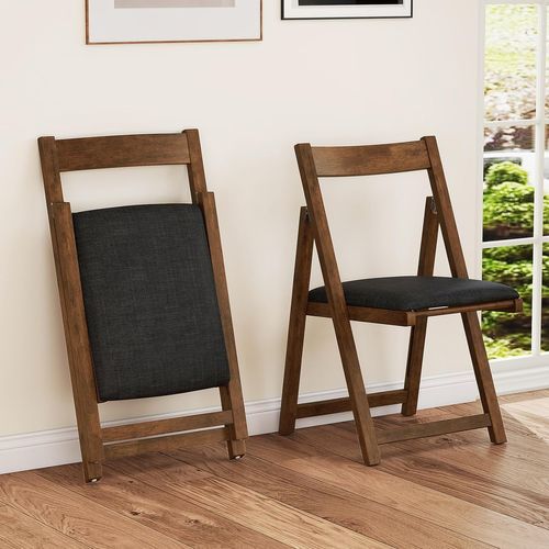 Lot De 2 Chaise Pliante, Chaises De Salle à Manger Rembourrées, Bois De Caoutchouc (noyer+gris)