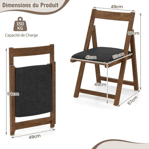 Lot De 2 Chaise Pliante, Chaises De Salle à Manger Rembourrées, Bois De Caoutchouc (noyer+gris)