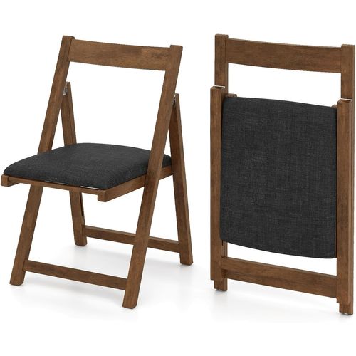 Lot De 2 Chaise Pliante, Chaises De Salle à Manger Rembourrées, Bois De Caoutchouc (noyer+gris)