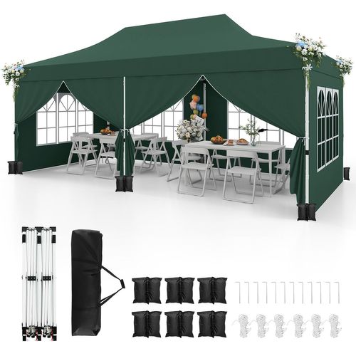 Tonnelle De Jardin 3x6m Avec 6 Parois Latérales Amovibles, Escamotable, 6 Sacs De Sable (vert)