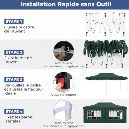 Tonnelle De Jardin 3x6m Avec 6 Parois Latérales Amovibles, Escamotable, 6 Sacs De Sable (vert)