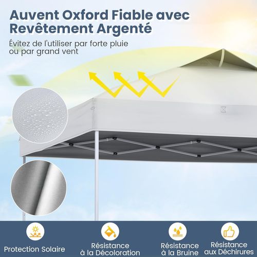 Tonnelle Pop-up 295x295cm Verrouillage Central Portable Avec Sac Et Accessoires,blanc