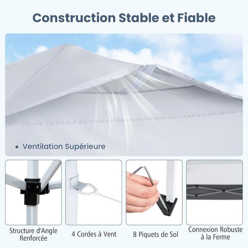 Tonnelle Pop-up 295x295cm Verrouillage Central Portable Avec Sac Et Accessoires,blanc