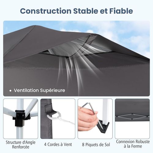 Tonnelle De Jardin Pop-up 295 X 295 Cm, Tente Réception Pliant Avec Verrouillage Central (gris)