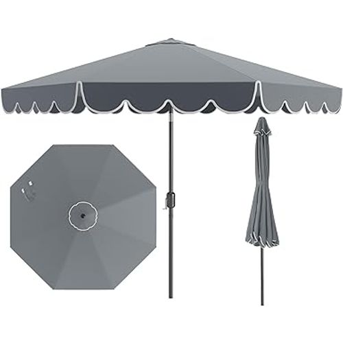 Parasol De Jardin Exterieur 300 Cm, 24 Lumières LED, Panneau Solaire, 35° Inclinaison