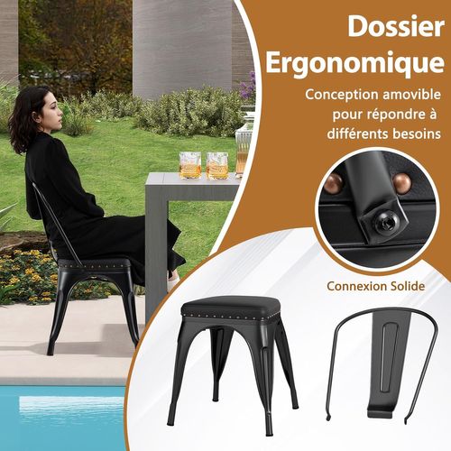 Empilable Industriel En Métal, 54.5 X 44 X 84 Cm Charge 120kg Pour Bistrot, Noir