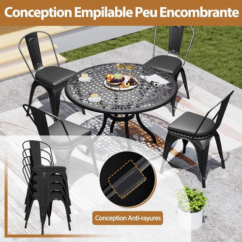 Empilable Industriel En Métal, 54.5 X 44 X 84 Cm Charge 120kg Pour Bistrot, Noir