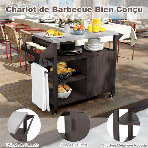 Chariot De Barbecue De Grill Extérieur,avec Armoire De Rangement Étagères,116 X 50 X 87 Cm