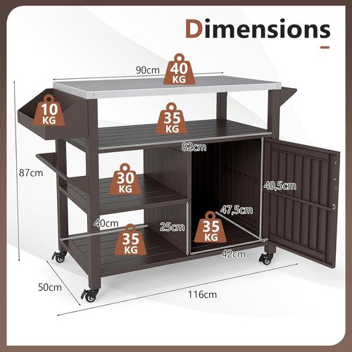 Chariot De Barbecue De Grill Extérieur,avec Armoire De Rangement Étagères,116 X 50 X 87 Cm