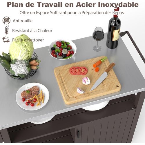 Chariot De Barbecue De Grill Extérieur,avec Armoire De Rangement Étagères,116 X 50 X 87 Cm