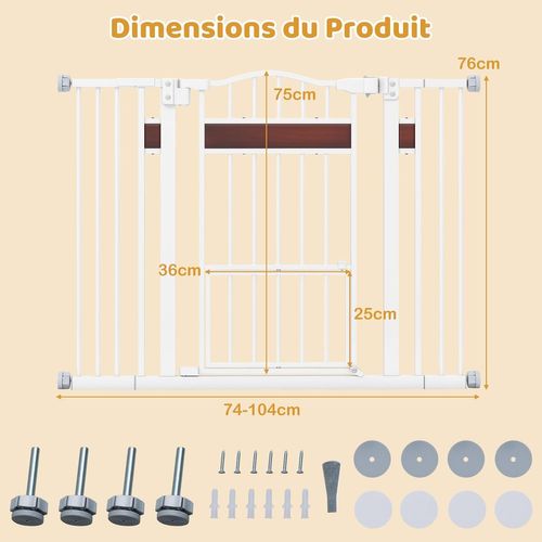 Barriere De Securite Chien, Ouverture 74-104 Cm, Fermeture et Verrouillage Automatique (blanc)