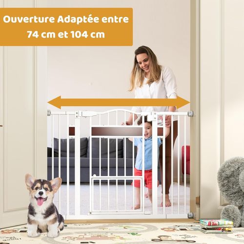 Barriere De Securite Chien, Ouverture 74-104 Cm, Fermeture et Verrouillage Automatique (blanc)
