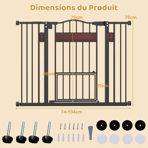 Barriere De Securite Chien, Ouverture 74-104 Cm, Fermeture et Verrouillage Automatique (noir)