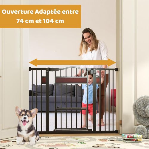 Barriere De Securite Chien, Ouverture 74-104 Cm, Fermeture et Verrouillage Automatique (noir)