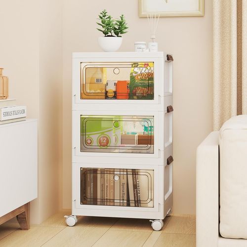 Boîtes Rangement Plastique, Pliables Avec Roues, Poignée Anneaux, Porte Magnétique (75 L)