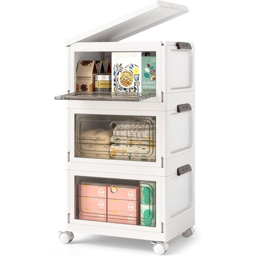 Boîtes Rangement Plastique, Pliables Avec Roues, Poignée Anneaux, Porte Magnétique (75 L)