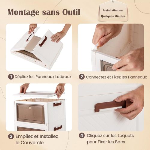 Boîtes Rangement Plastique Avec Roues, Pliables, Poignée Anneaux, Porte Magnétique (105 L)