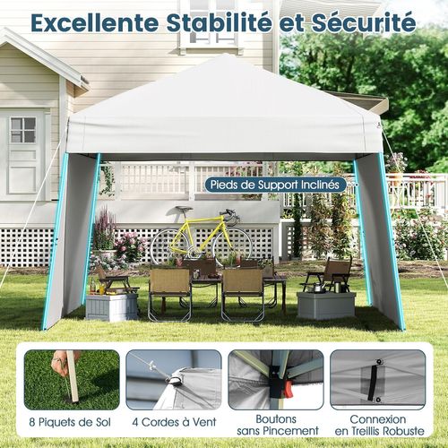 Tonnelle De Jardin Pop-up 430 X 280 Cm, 2 Parois Latérales 8 Piquets 4 Cordes à Vent (blanc)