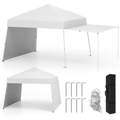 Tonnelle De Jardin Pop-up 430 X 280 Cm, 2 Parois Latérales 8 Piquets 4 Cordes à Vent (blanc)