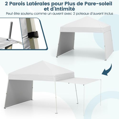 Tonnelle De Jardin Pop-up 430 X 280 Cm, 2 Parois Latérales 8 Piquets 4 Cordes à Vent (blanc)