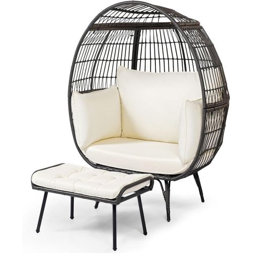 Fauteuil Oeuf Sur Pied Avec Ottoman, Chaise 2 Pièces Avec Coussins Doux Cadre Métallique