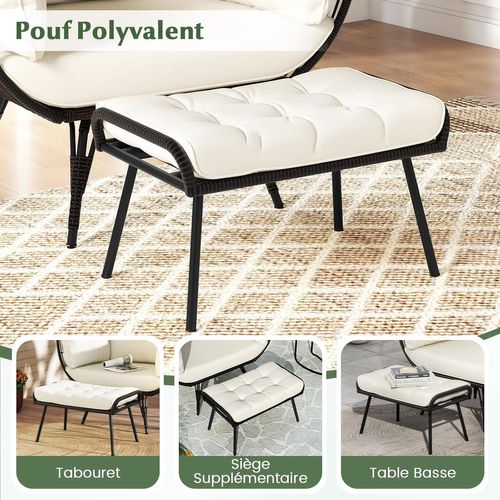 Fauteuil Oeuf Sur Pied Avec Ottoman, Chaise 2 Pièces Avec Coussins Doux Cadre Métallique