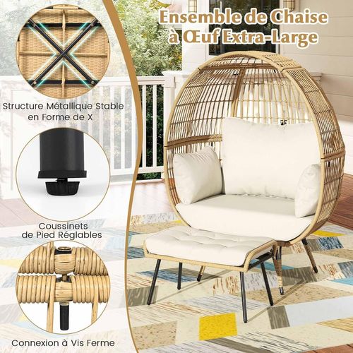 Fauteuil Oeuf Sur Pied Avec Ottoman, Chaise Relax Avec Coussins Doux Cadre Robuste (brun Clair)