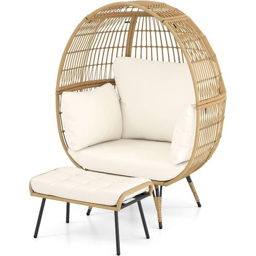 Fauteuil Oeuf Sur Pied Avec Ottoman, Chaise Relax Avec Coussins Doux Cadre Robuste (brun Clair)