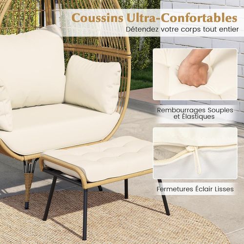 Fauteuil Oeuf Sur Pied Avec Ottoman, Chaise Relax Avec Coussins Doux Cadre Robuste (brun Clair)