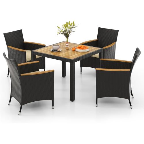 Salon De Jardin En Rotin 5 Pièces Pour 4 Personnes, Ensemble De Salle à Manger De Patio