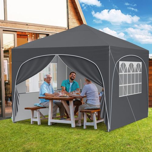 Tonnelle De Jardin 3x3m Avec 4 Parois Latérales Amovibles, Tente De Reception Portable (gris)