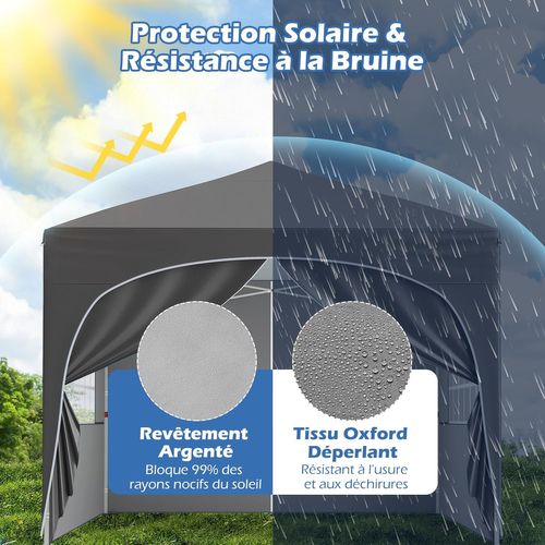 Tonnelle De Jardin 3x3m Avec 4 Parois Latérales Amovibles, Tente De Reception Portable (gris)