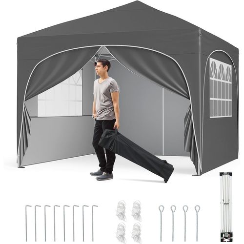 Tonnelle De Jardin 3x3m Avec 4 Parois Latérales Amovibles, Tente De Reception Portable (gris)