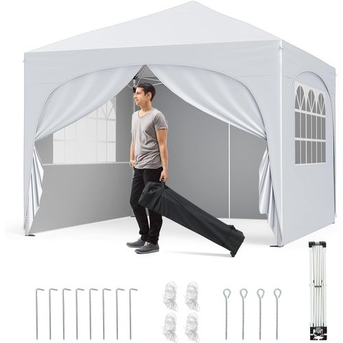 Tonnelle De Jardin 3x3m Avec 4 Parois Latérales Amovibles, Tente De Reception Portable (blanc)