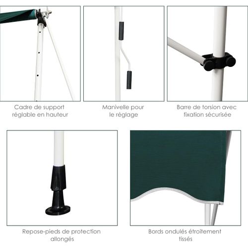 Store Banne Manuel Rétractable De 2,5 X 1,25m, Hauteur Réglable 200-300cm (vert)