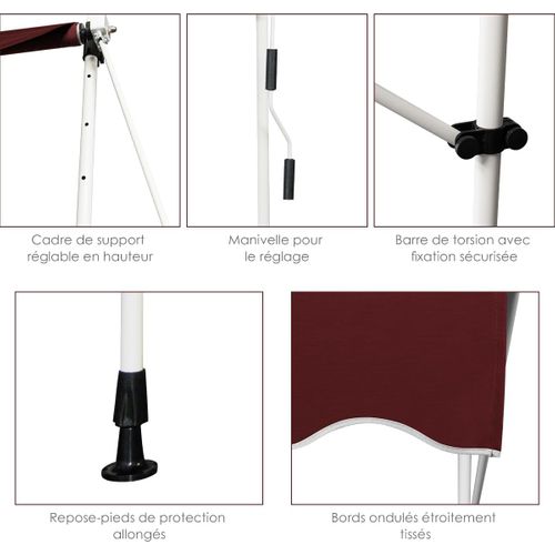 Store Banne Manuel Rétractable De 2,5 X 1,25m, Hauteur Réglable 200-300cm (rouge)