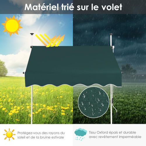 Store Banne Rétractable De 1,5 X 1,25m Avec Manivelle Hauteur Réglable 200-300cm (vert)