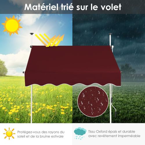 Store Banne Rétractable De 1,5 X 1,25m Avec Manivelle Hauteur Réglable 200-300cm (rouge)