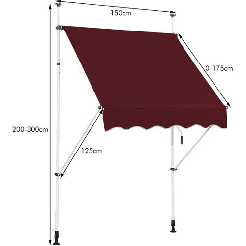 Store Banne Rétractable De 1,5 X 1,25m Avec Manivelle Hauteur Réglable 200-300cm (rouge)