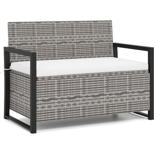 2 En 1 Banc Coffre Exterieur En Rotin Pe, Coffre De Rangement 150 L, 117 × 62 × 85 Cm