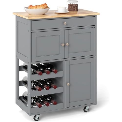 Desserte De Cuisine à Roulettes, Rangement Cuisine Plateau En Bois D'hévéa,37 X 67 X 86 Cm (gris)