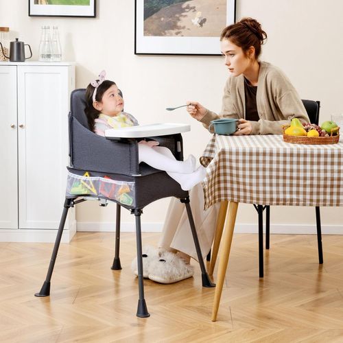 Chaise Haute Bébé Pliable, Plateau Réglable, 5 Poches, Intérieur/extérieur, 6-36 Mois,gris