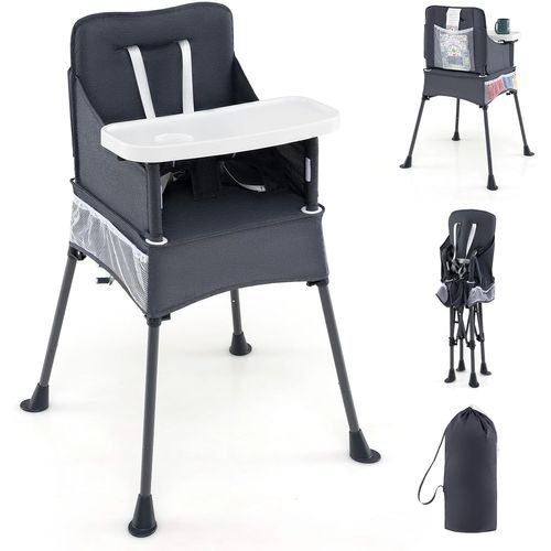Chaise Haute Bébé Pliable, Plateau Réglable, 5 Poches, Intérieur/extérieur, 6-36 Mois,gris